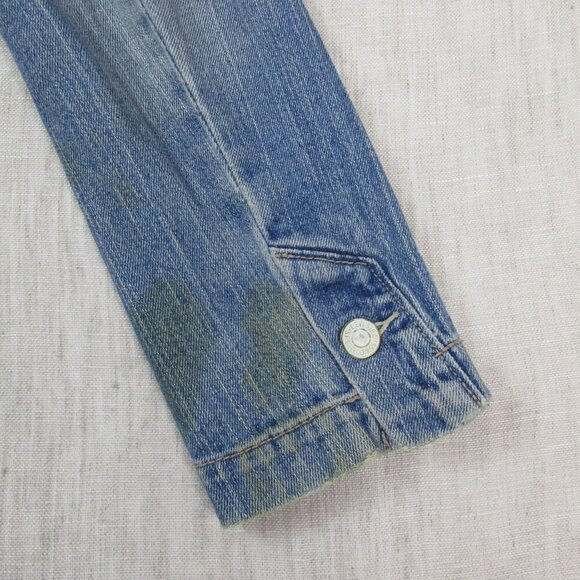 Levi's Trucker Jacket Women's Large Blue Denim Cropped Long Sleeve‎ Button Front - Picture 7 of 14
